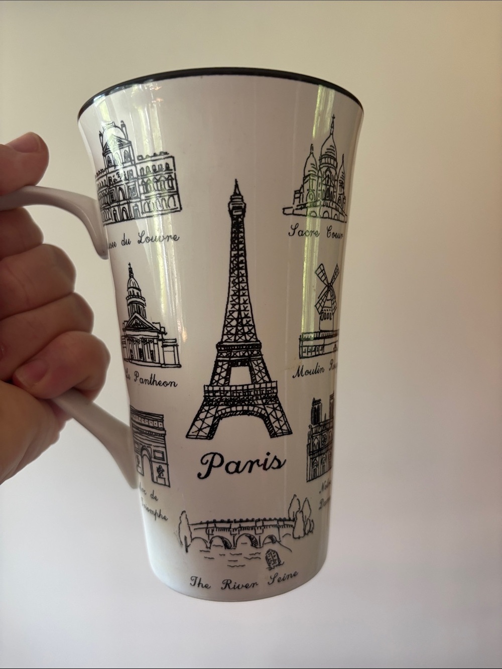 222 Fifth Paris France Eiffel Tower Ceramic Travel Mug - White and Black NWOT